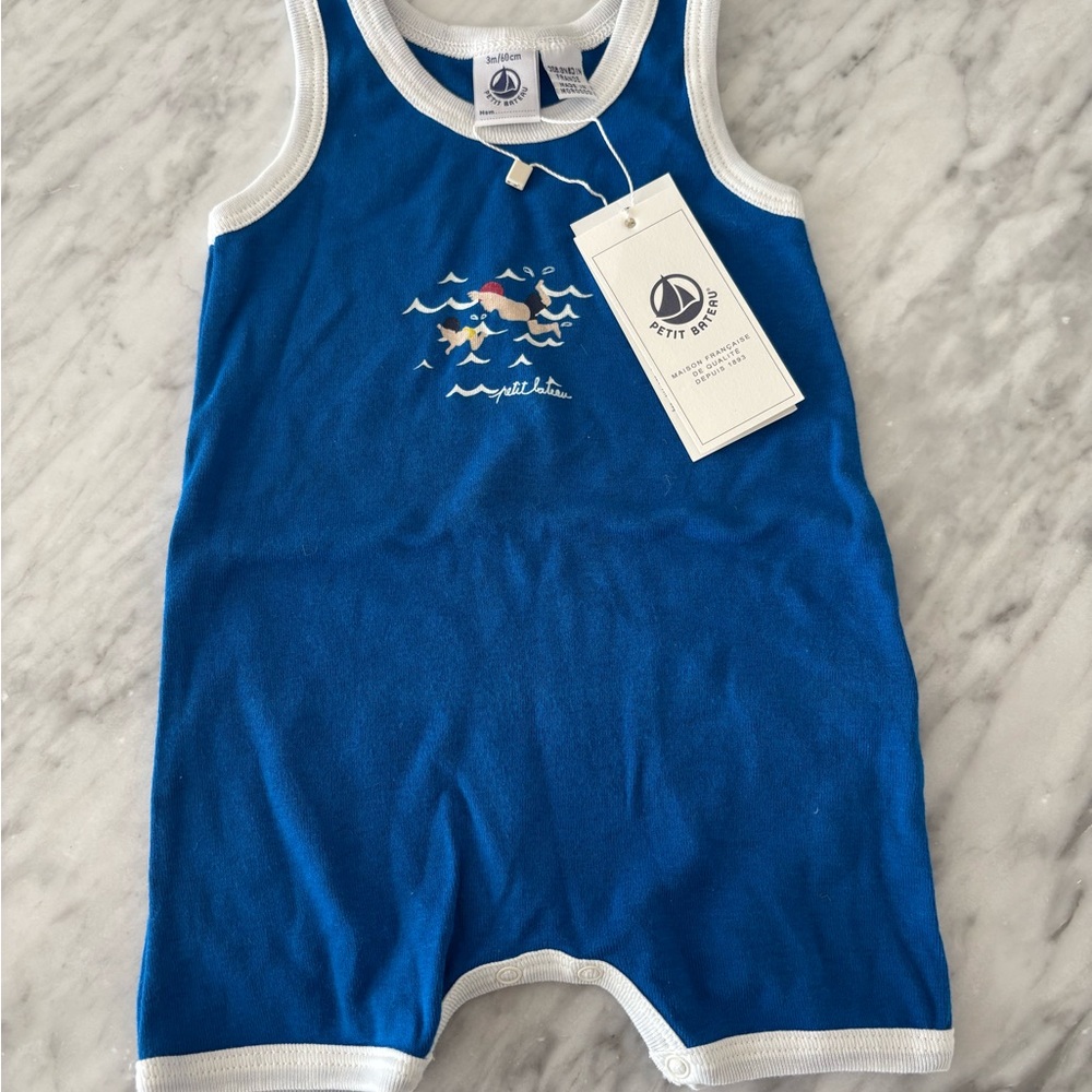 NWT Petit Bateau Blue Romper size 3 mo